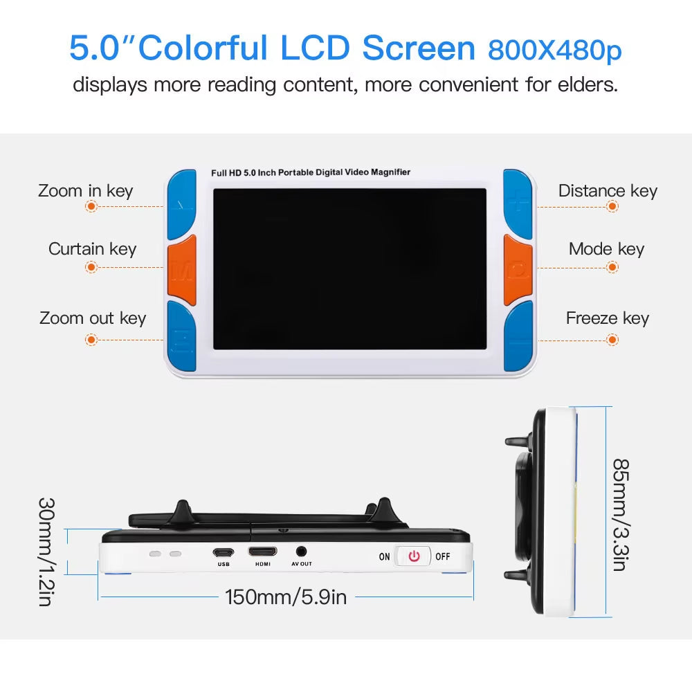 Eyoyo 5.0" Inch LCD 3-48X Portable Digital Magnifier Lupa Electronic Video Reading Aid Portable with HDMI 1080 I60 & AV Output