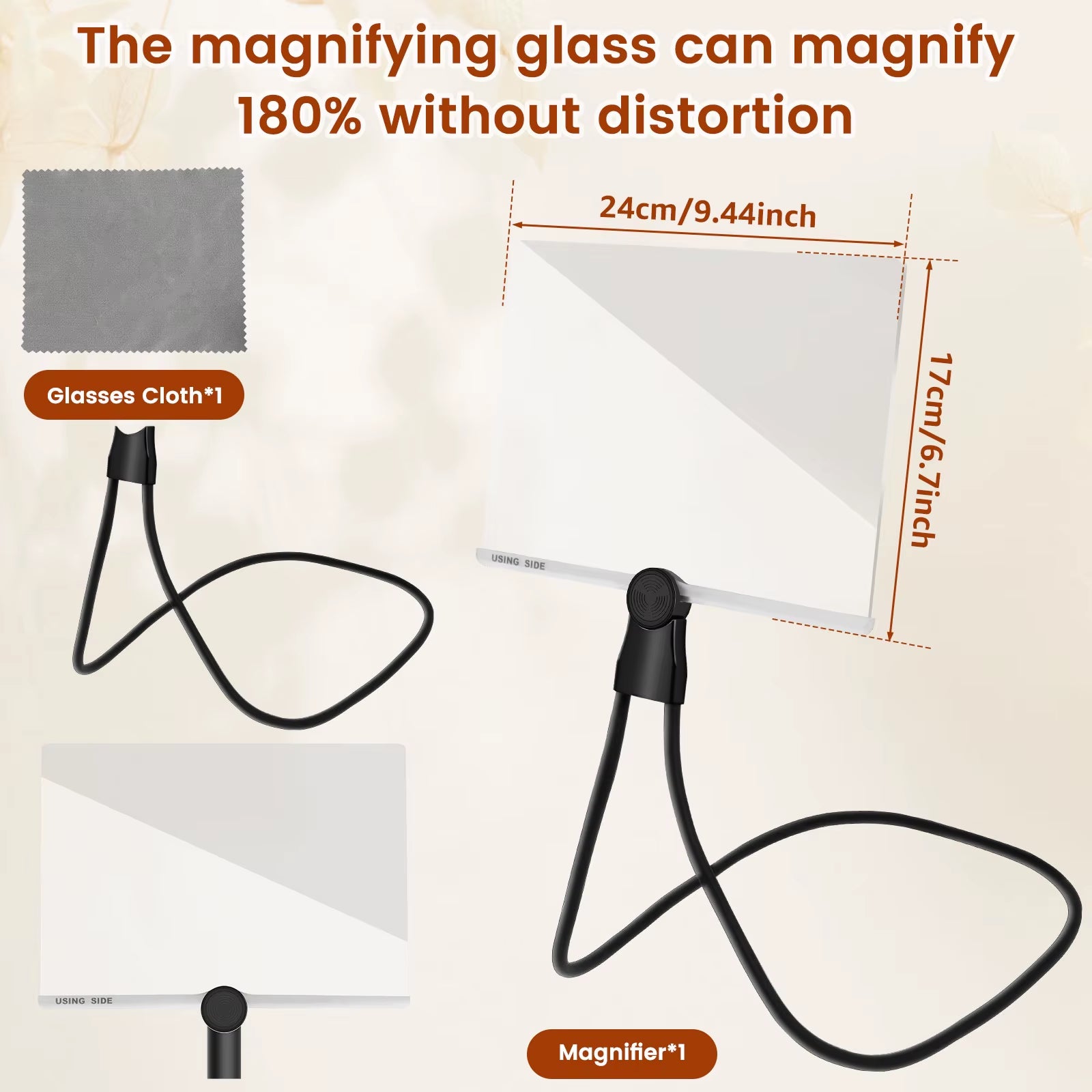 Hands Free Magnifying Glass Adjustable Neck Wear Magnifier Large Sheet Magnifying Glass Book Page Reading Magnifier for Seniors
