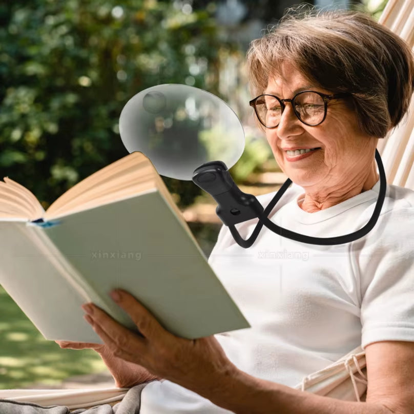 3X 10X Magnifying Glass Pro - Hands-Free, Adjustable, Stand-Neckwear Magnifier for Seniors, Low Vision, Reading, Sewing
