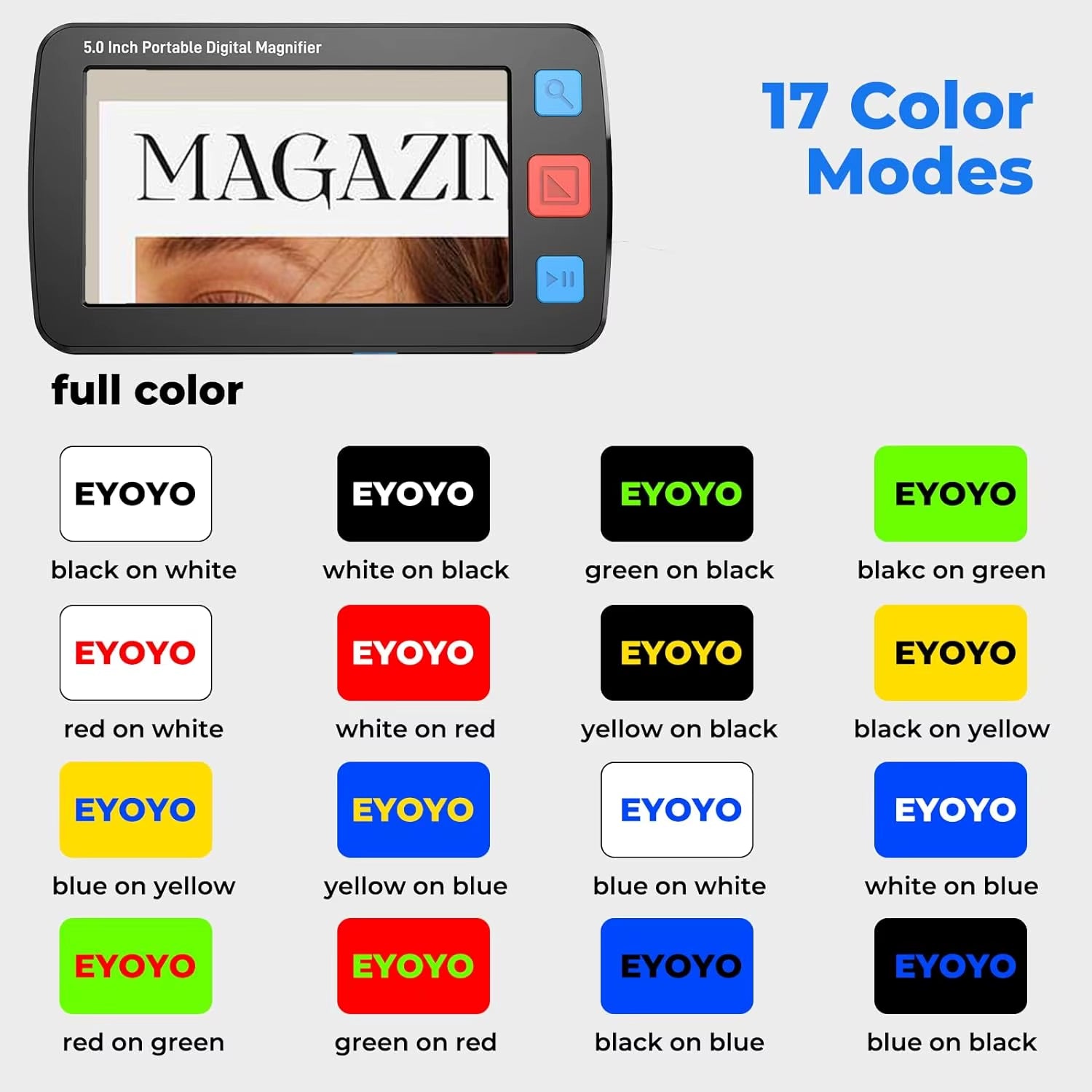 Portable Digital Magnifier Electronic Reading Aid 5 Inch for Low Vision Color Blindness 4X-32X Zoom 17 Color 5 Levels Brightness