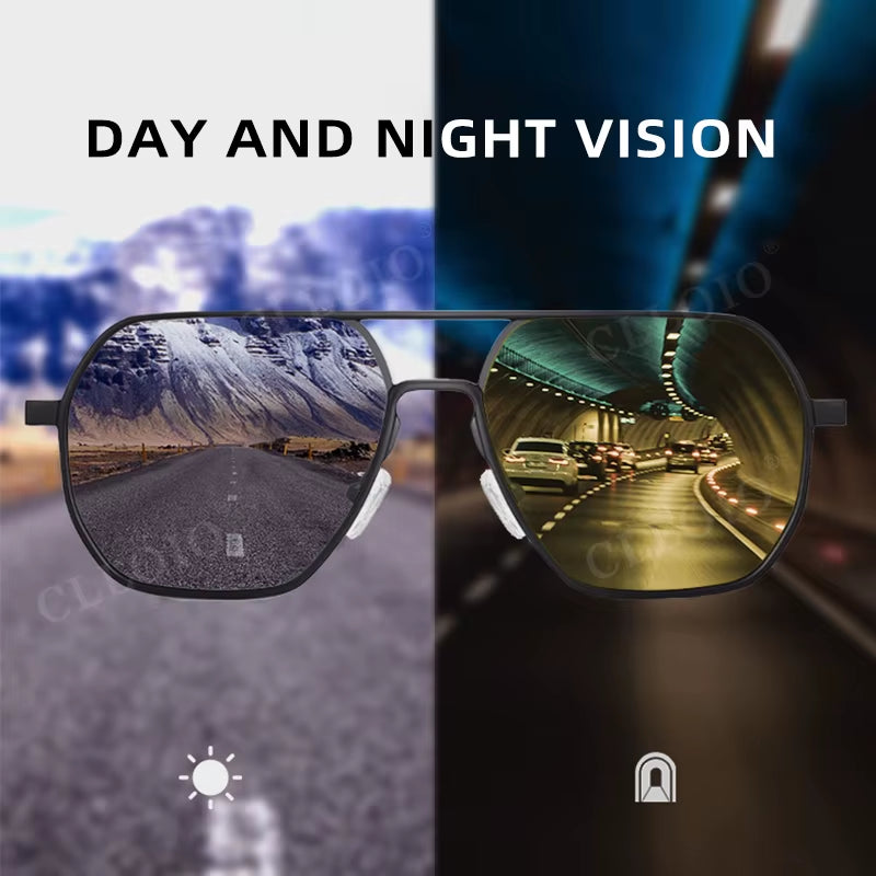 Anti-Glare Day Night Vision Glasses Men Women Polarized Driving Sun Glasses Square Aluminum Photochromic Sunglasses UV400