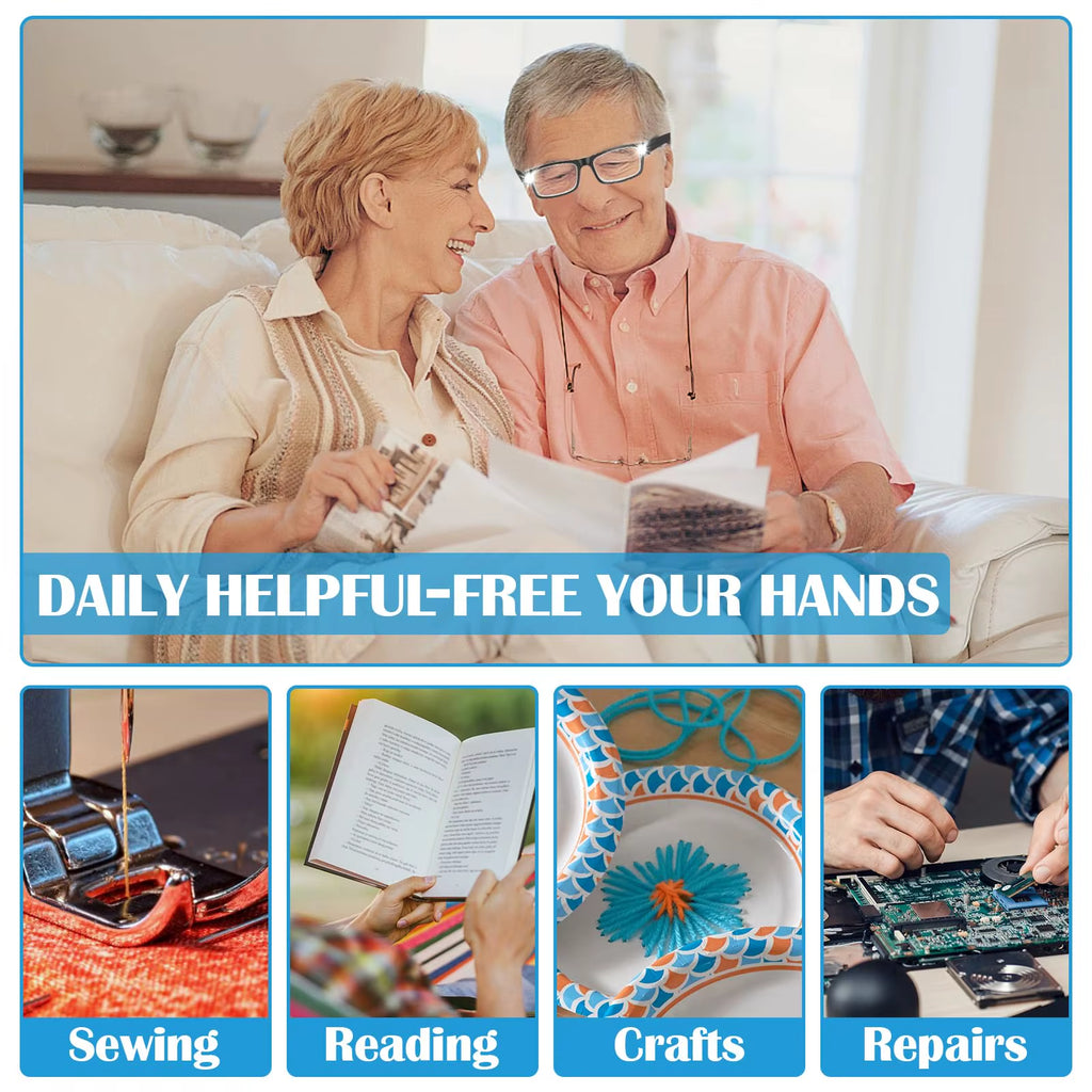 200% Magnifying Glass with Lamp, USB Rechargeable LED Luminous Magnifying Glasses, Hands-Free Head Magnifying Glass, Reading