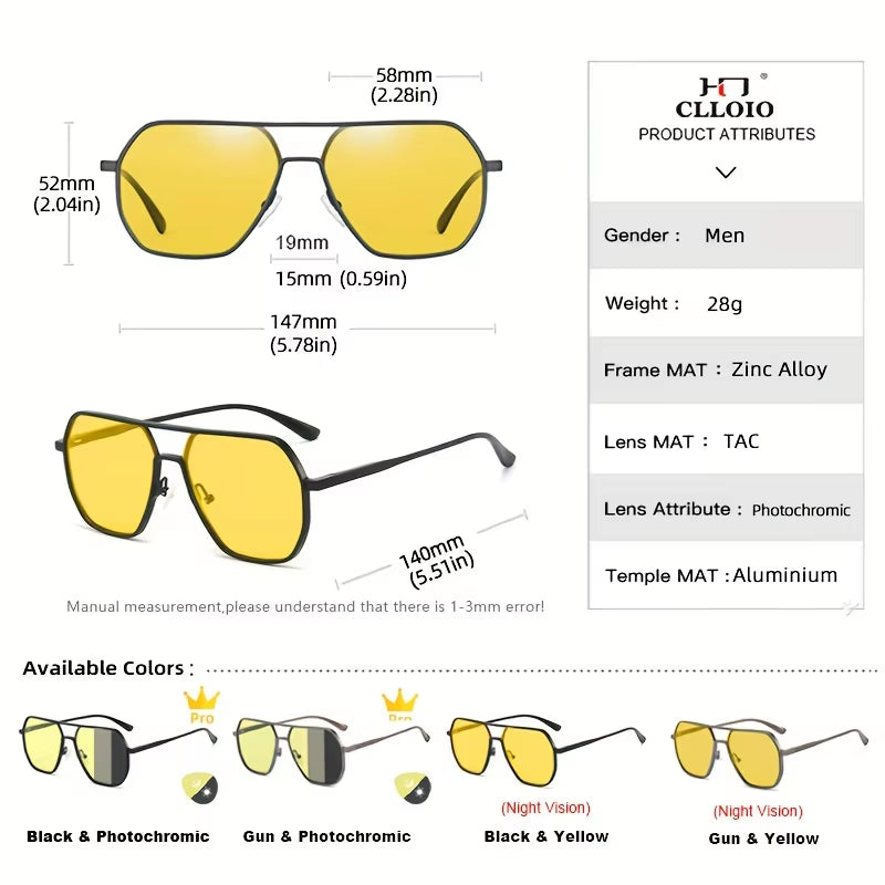 Anti-Glare Day Night Vision Glasses Men Women Polarized Driving Sun Glasses Square Aluminum Photochromic Sunglasses UV400