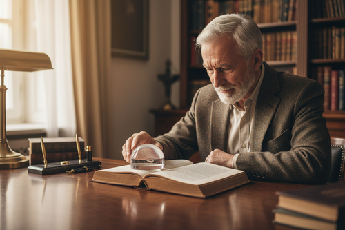 Older man using 2-inch 8X Magnifying Glass Dome